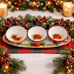 The Pioneer Woman Garland Holiday Condiment Set 3 Bowls + Tray